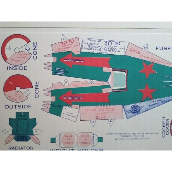 Airplane Toy Jack Armstrong Tru-Flite Model Of Russian Yak 1-26 GM Cereal 1944 - Picture 5 of 5